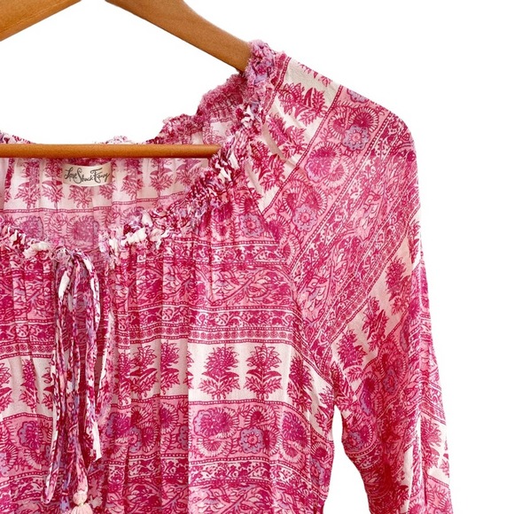 LOVESHACKFANCY Paisley Print Ruffle Pink Popover Mini Dress Large - Picture 5 of 9